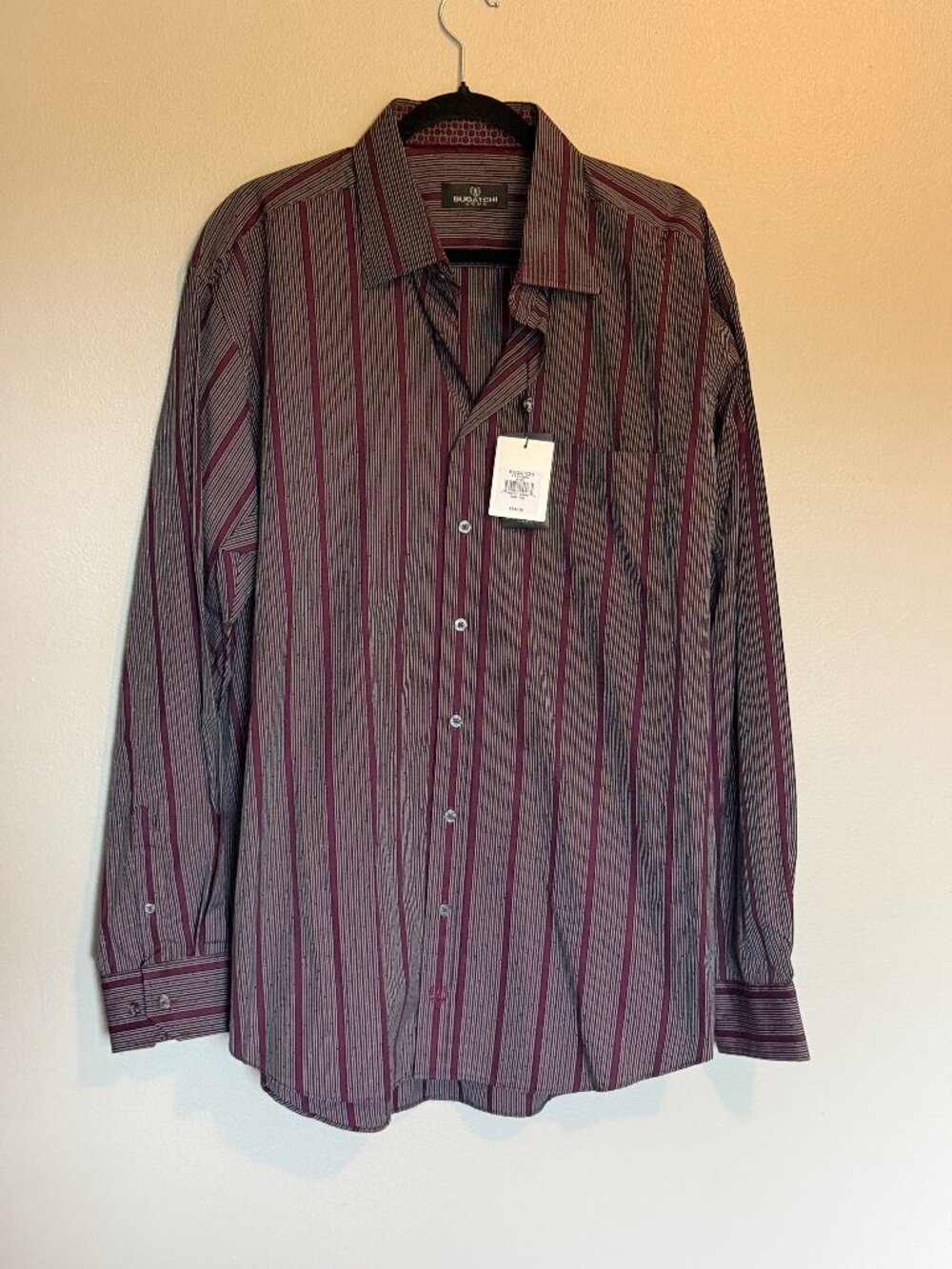 Bugatchi UOMO Men's XXL Shaped Fit Long Sleeve Shirt Maroon/Purple Stripes NWT